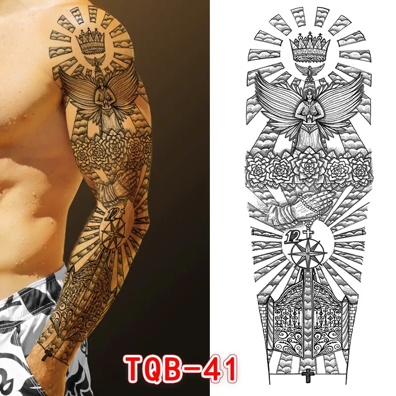 Sdrawing Men Temporary Tattoos Large Arm Sleeve Tattoo Sticker Dragon Tiger Fish Full Skull Totem Wolf Waterproof Fake Tattoo for Women