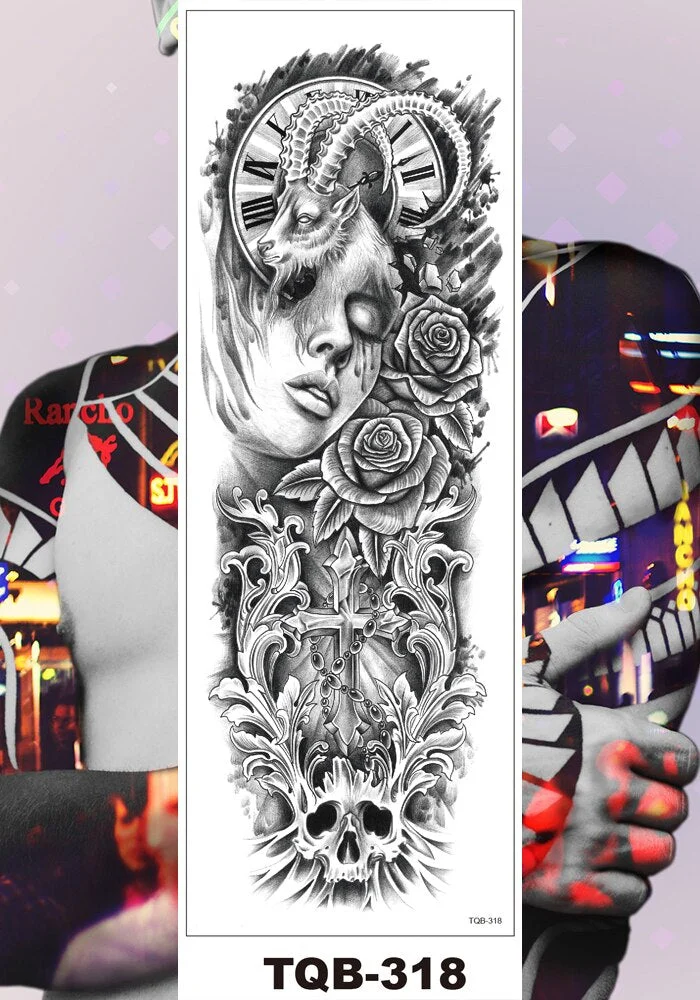 Full Flower Arm Temporary Tattoo Stickers Man Woman Girls Body Leg Fake Tatoo Sexy Beauty Snake Bear Owl Fox Mermaid Egypt Queen