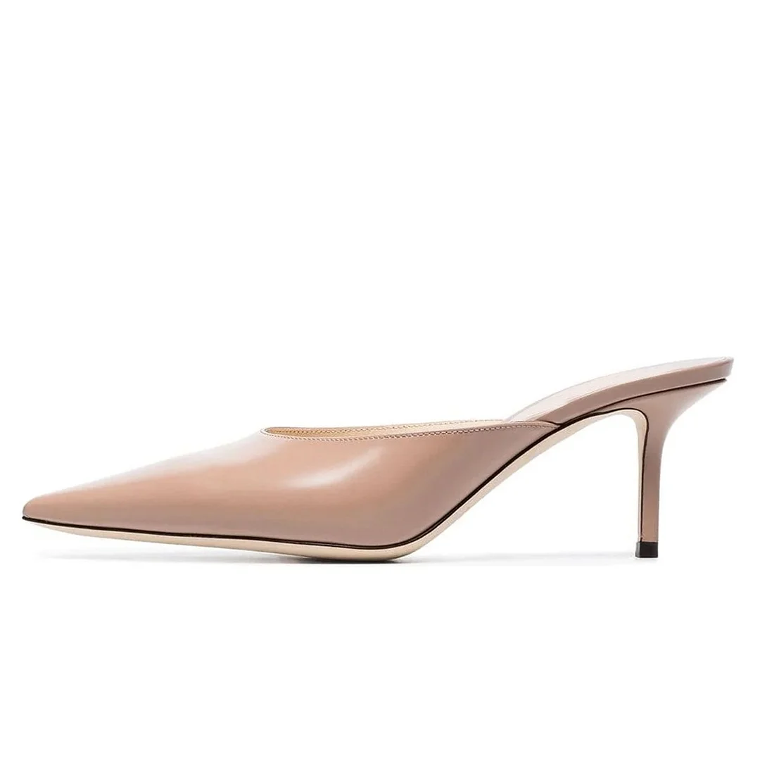 Classic Vegan Leather Stiletto Heel Women's Mules Shoes in Nude