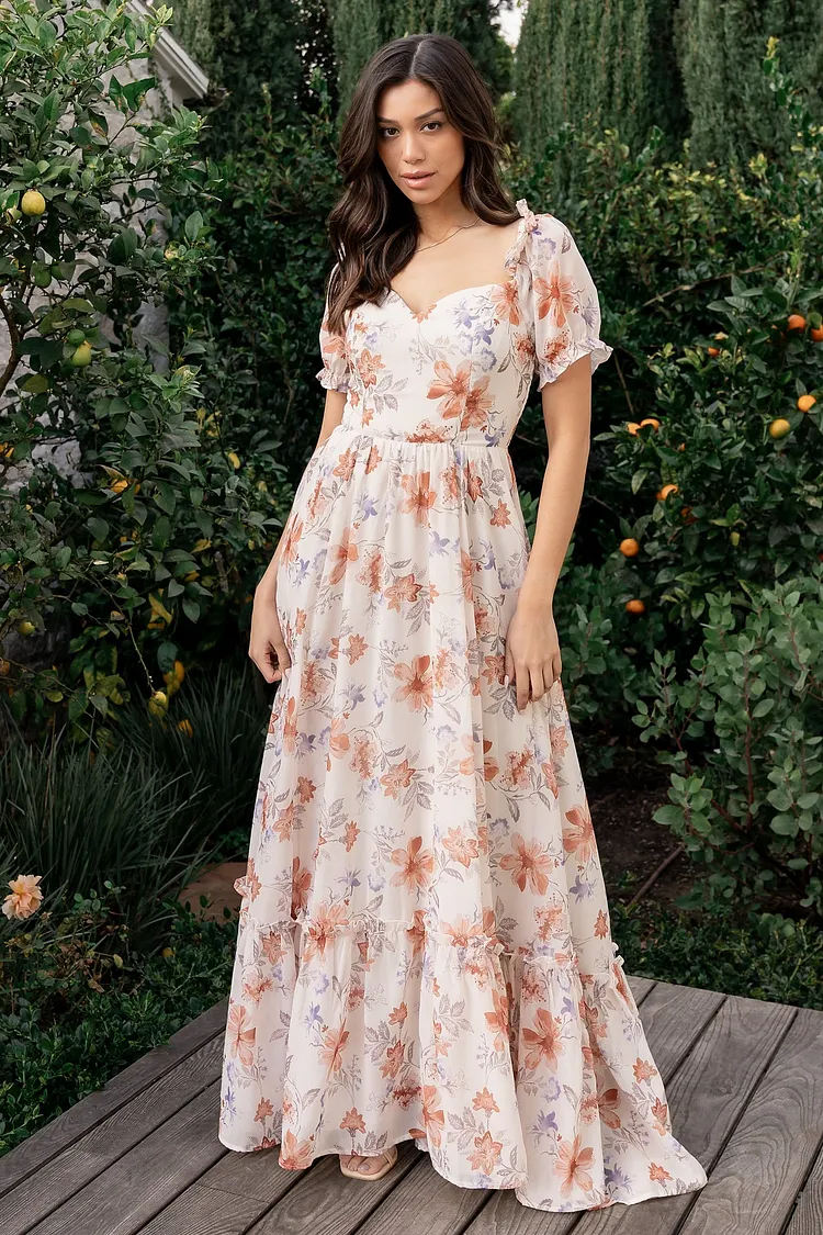 Sweetheart Floral Maxi Dress - Cream Floral