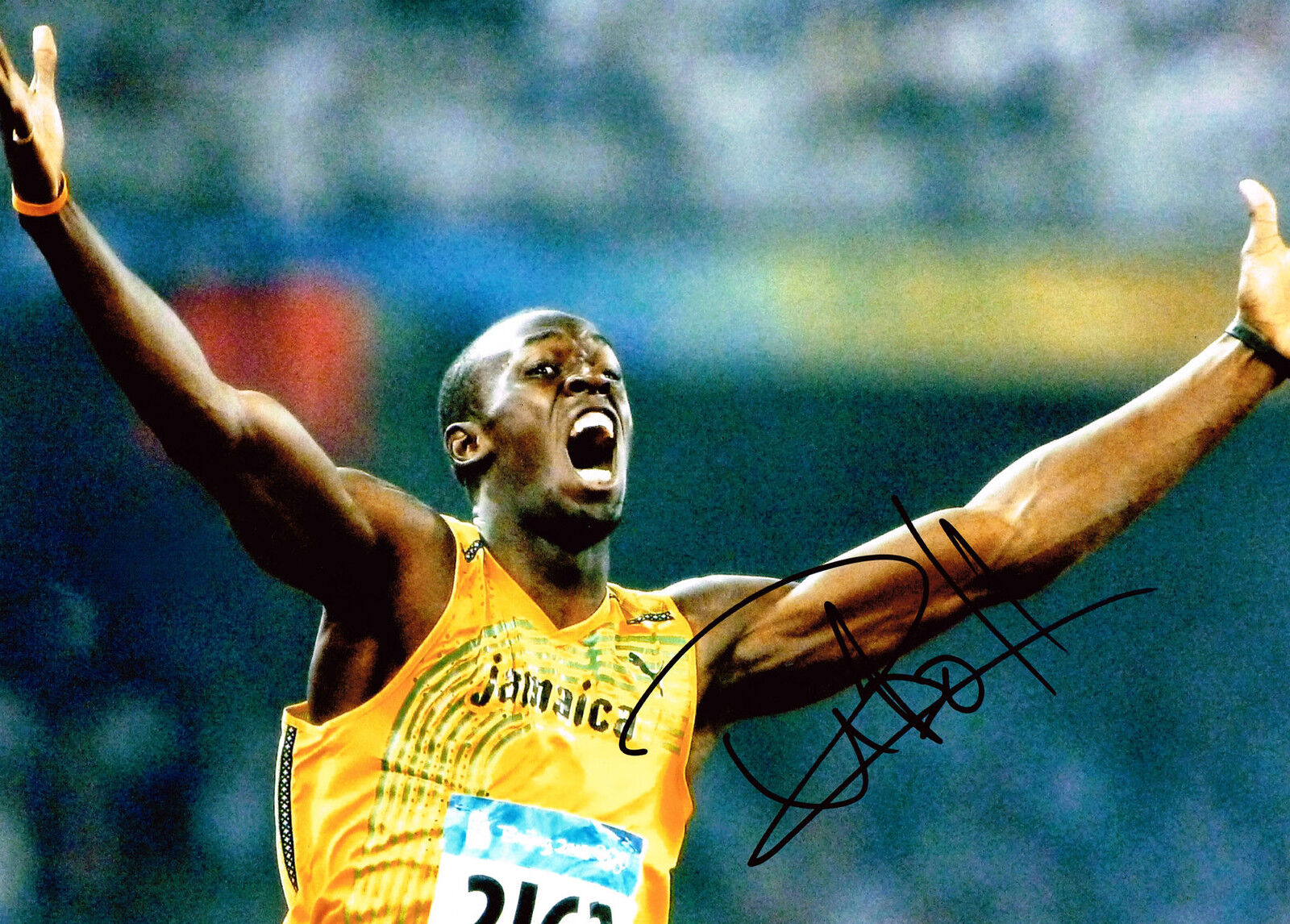 Usain Bolt SIGNED AUTOGRAPH Gold Medal 100m Olympic Athlete HUGE Photo Poster painting AFTAL COA