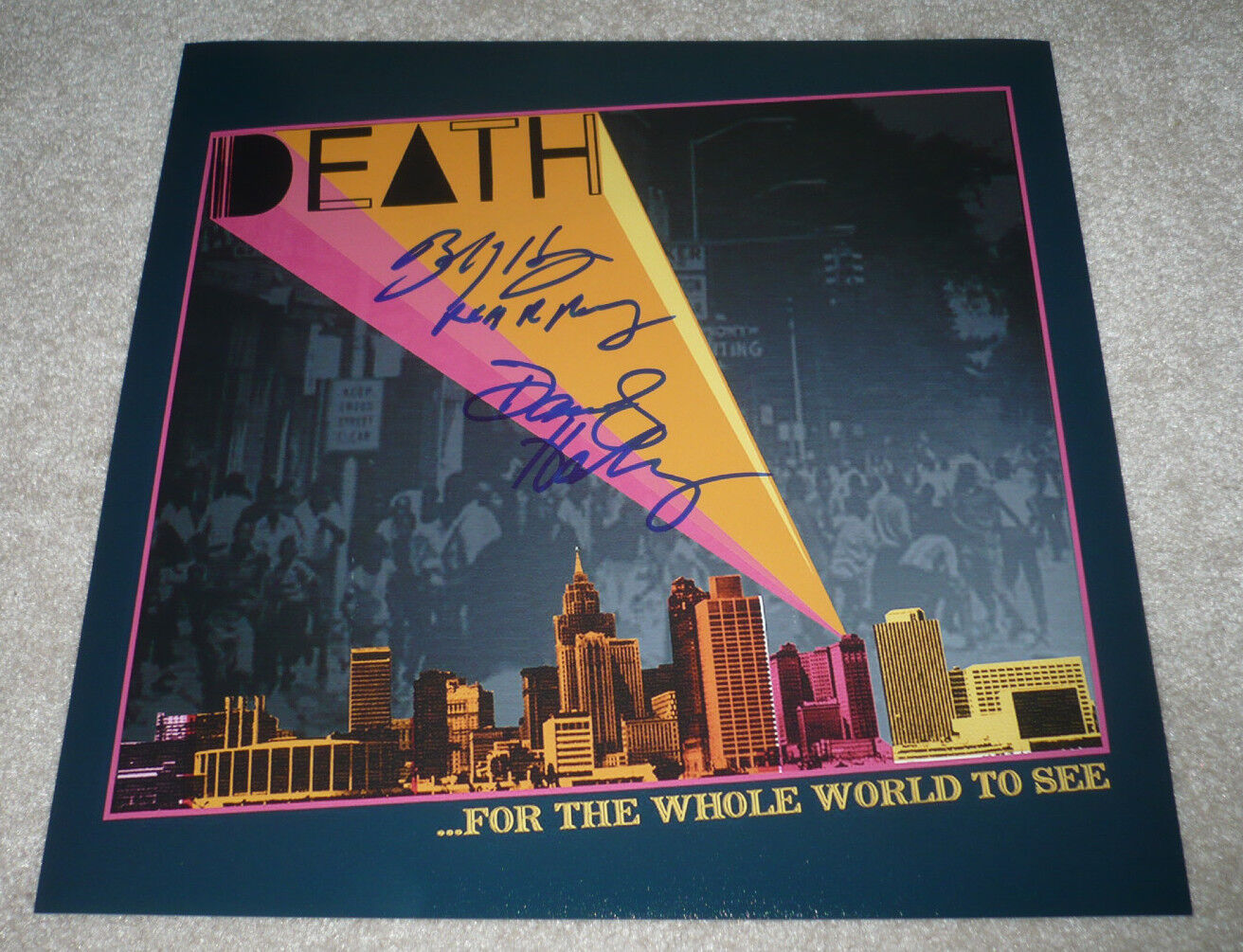 A BAND CALLED DEATH SIGNED 12X12 RECORD FLAT Photo Poster painting W/COA BOBBY HACKNEY DANNIS