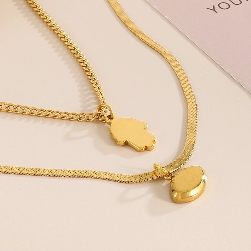 Sweet Palm Stainless Steel 18K Gold Plated Patchwork Layered Necklaces