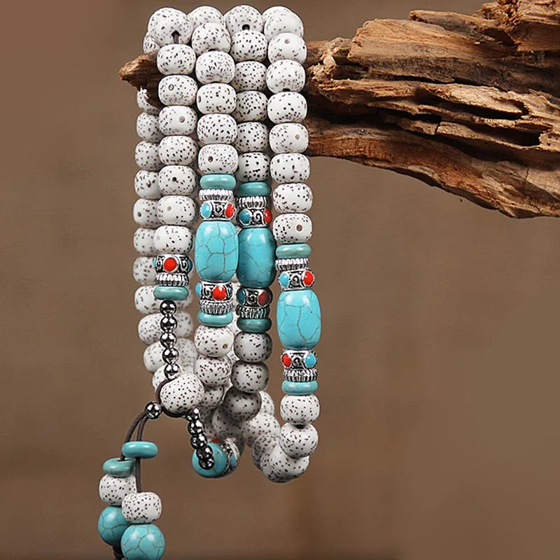 Bodhi Seed Turquoise 108 Beads Blessing Protection Bracelet Mala