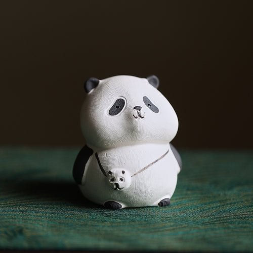Handmade Purple Clay Panda Cartoon Cute Ornaments Chinese Style Desktop Decoration