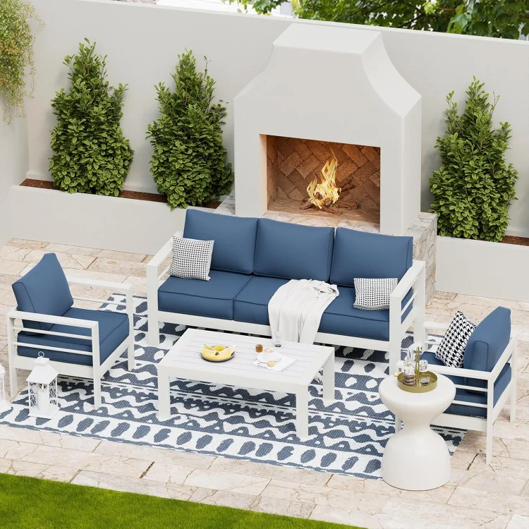 Aluminum Patio Furniture Set, 5 Seats Outdoor Furniture Seating Set with 5 inch Cushion, Include Furniture Waterproof Cover