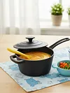 Cast Iron Milk Pot Easy To Clean Non Stick Sauce Pots.Small Cooking Pot with Lid and Long Handle for Restaurant Household Cooking