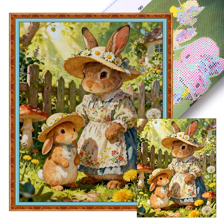 【Yishu Brand】Mother and Daughter Rabbit 43*55cm 14CT Stamped Canvas Cross Stitch gbfke