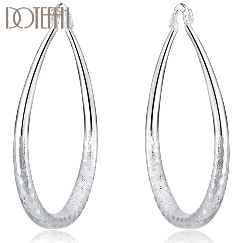 DOTEFFIL 925 Sterling Silver Grain 54mm Circle Hoop Earrings For Women Jewelry