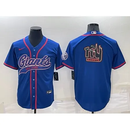 Men's New York Giants Blue Team Big Logo With Patch Cool Base Stitched Baseball Jersey 3T5J