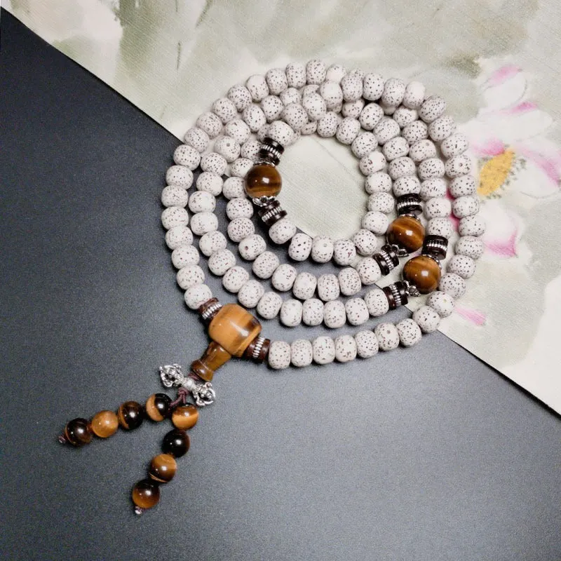 Natural Bodhi Seed Tiger Eye Wisdom Peace Bracelet Necklace Mala
