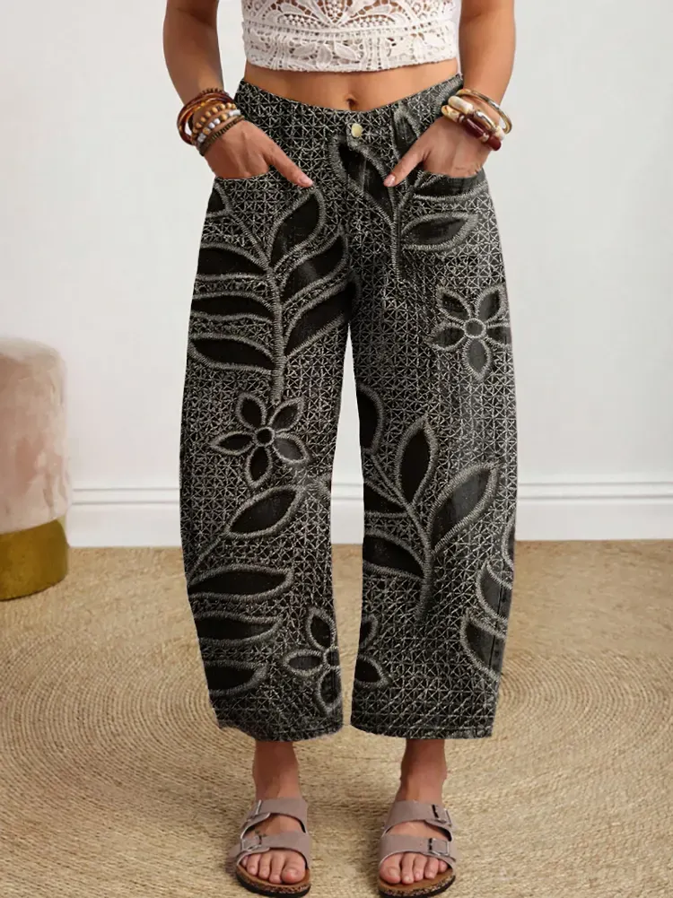 Ethnicity Flowers Texture Women's Art Print Jeans