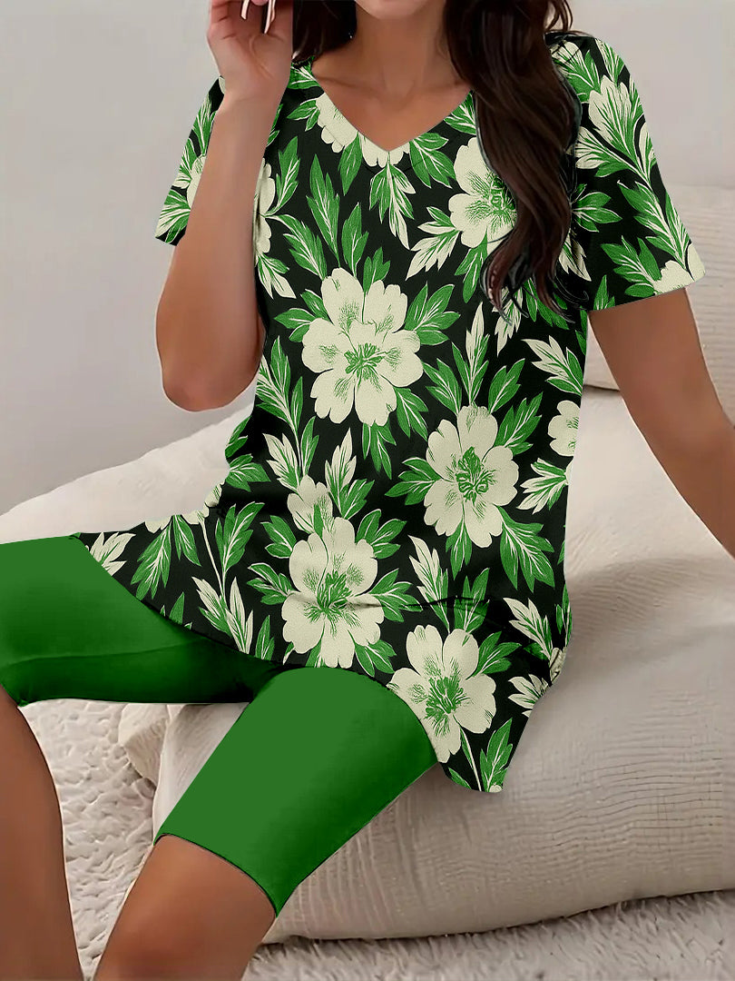 Women Long Sleeve V-neck Graphic Floral Printed Top