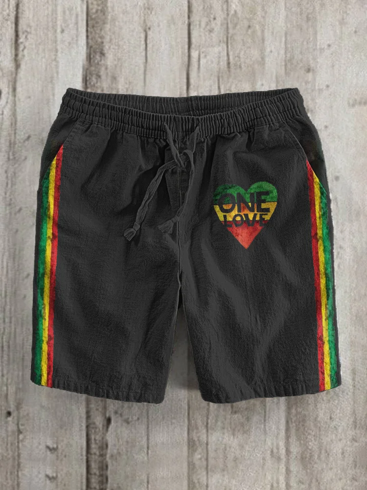 Men's Reggae Art Print Linen Blend Casual Shorts