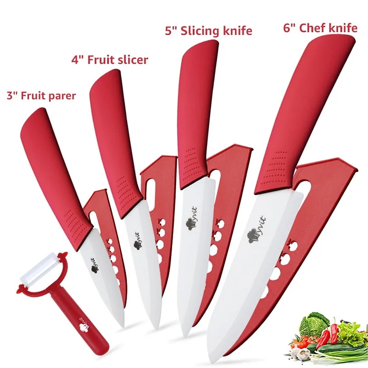 Ceramic Knife Set 5 Piece Kitchen Knife with Sheath, 6" 5" 4" 3" + Paring Knife