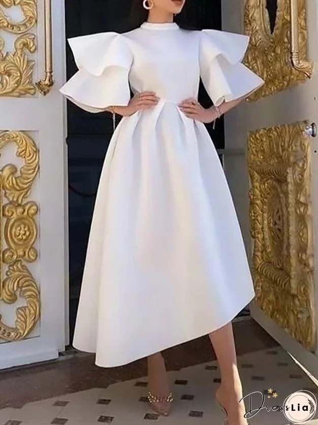 Solid Double Layer Ruffle Sleeve Dress