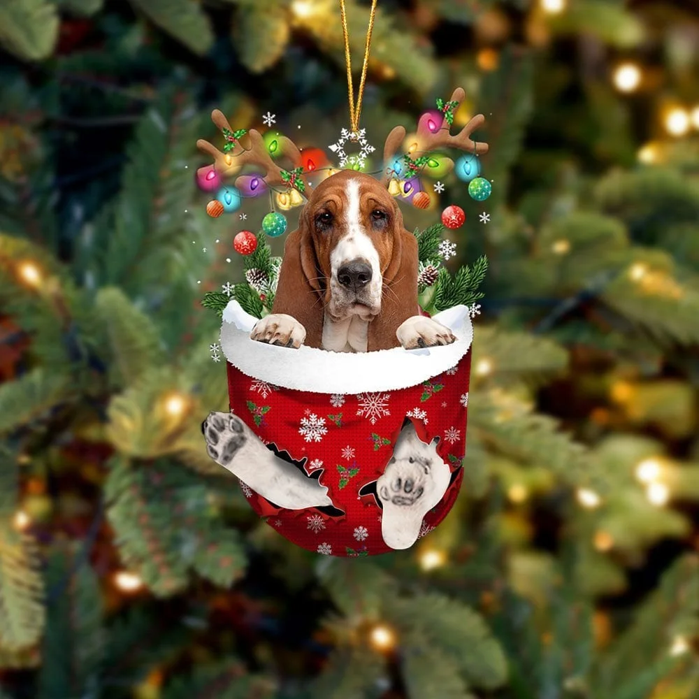 Basset Hound In Snow Pocket Christmas Ornament