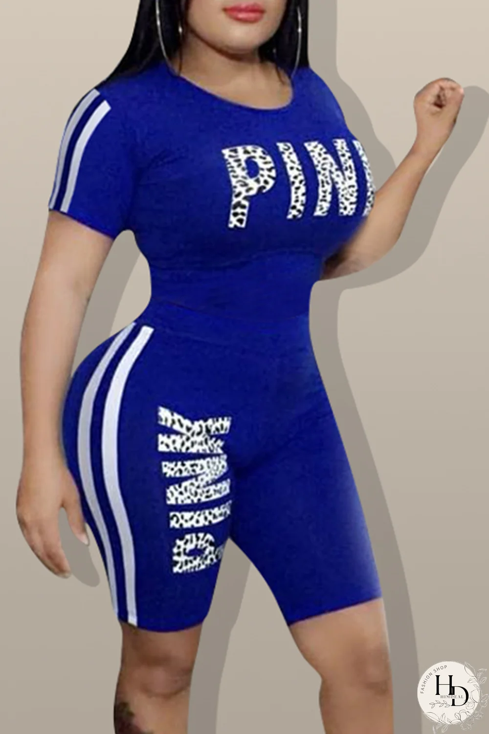 White Casual Print Letter O Neck Short Sleeve Two Pieces