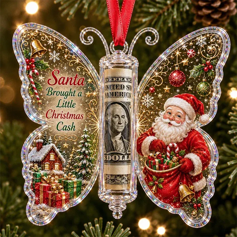 Santa Christmas cash butterfly ornament