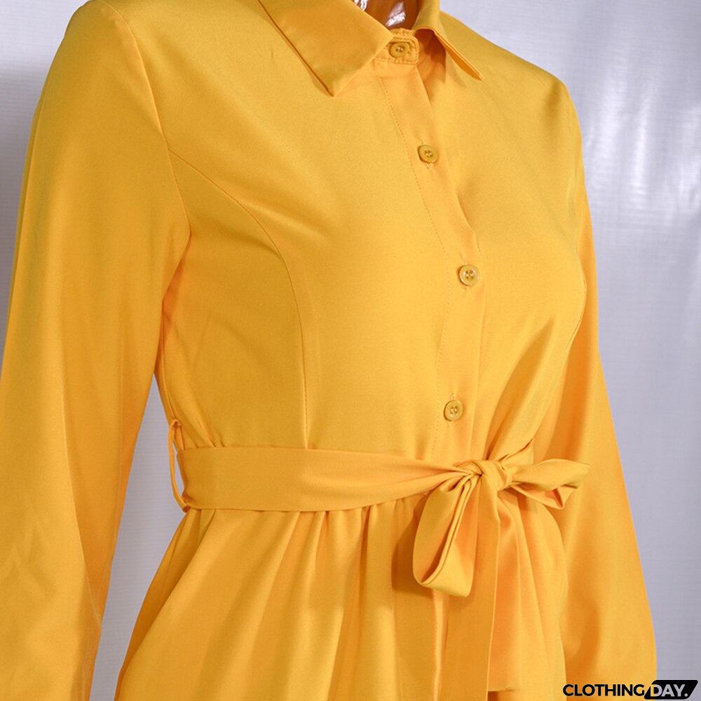 Long Dress Women Autumn Spring Casual Office Ladies Solid Green Long Sleeve Button Up Shirt Dresses Clothes  Fall Fashion