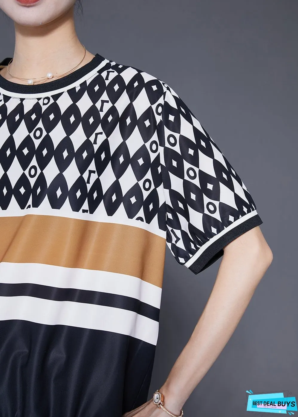 Stylish Black Oversized Print Chiffon Two Pieces Set Summer