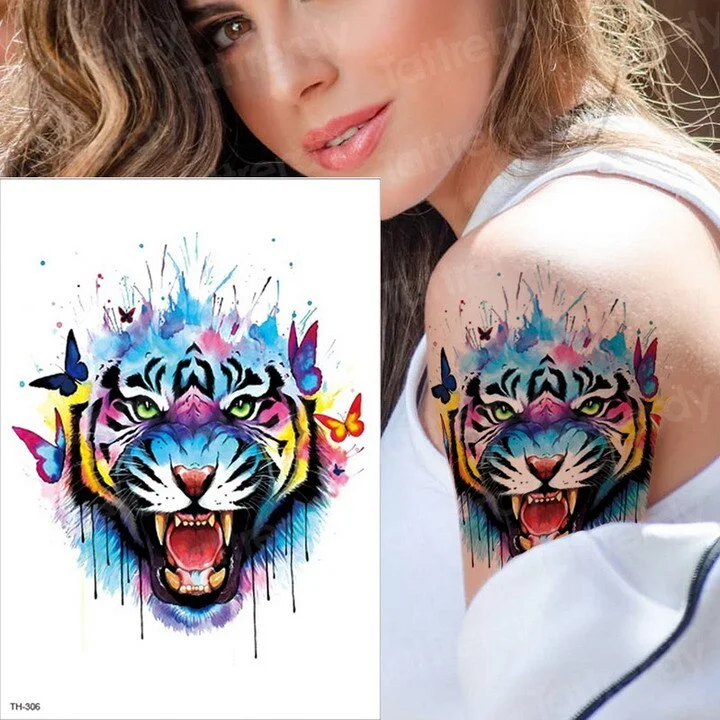 tattoo sleeve sticker watercolor animals temporary tattoos giraffe wolf tiger butterfly tatoo water color tattoo for girls body
