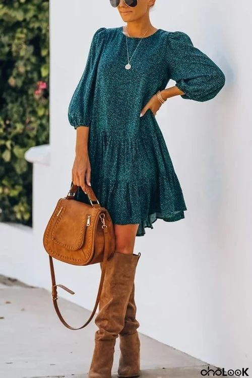 Printed Puff Sleeve Dress