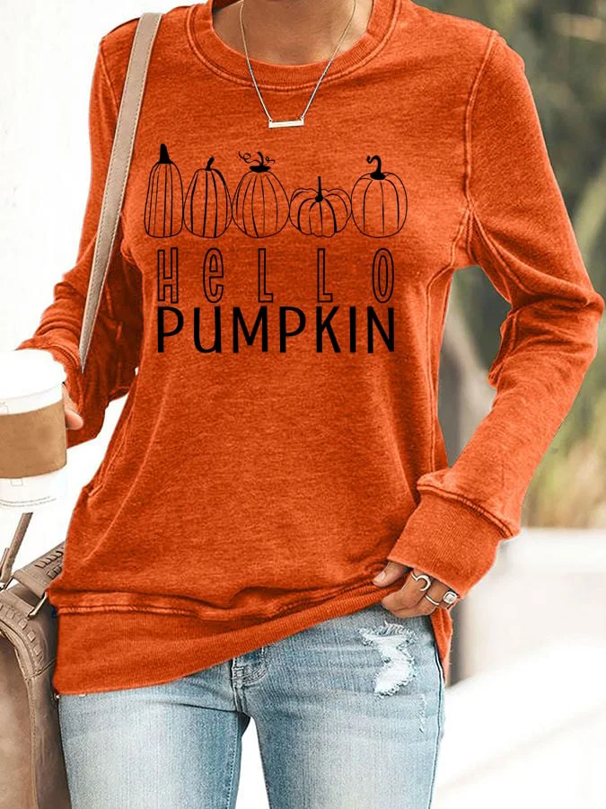 Hello Pumpkin Long Sleeve Printed Sweatshirt