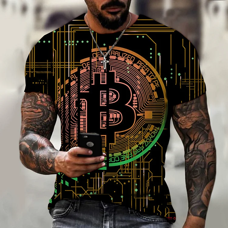 Bitcoin 3D Printing Summer Short Sleeve Men's T-Shirts at Hiphopee