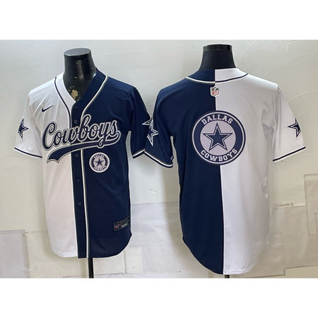 Men's Dallas Cowboys Navy Split Cool Base Stitched Baseball Jersey DIS5