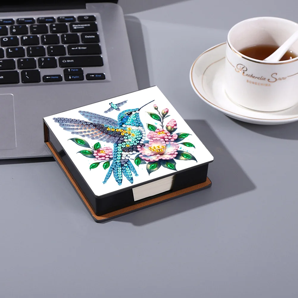 5D DIY PU Diamond Art Note Box with 160 Sheets Paper Memo Pad Holder (Bird)