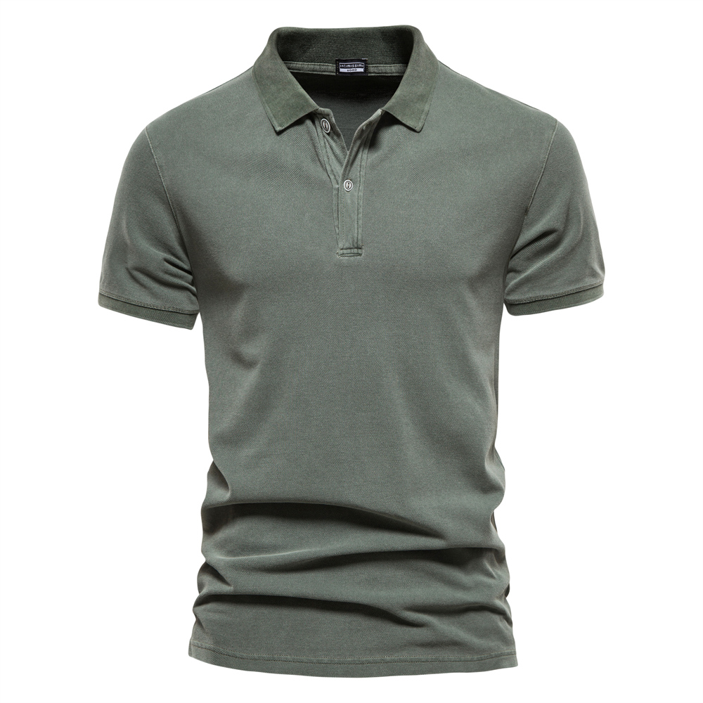 100% Cotton Men's  Solid Color Casual Short SleeveTurndown Polo Shirt | ARKGET