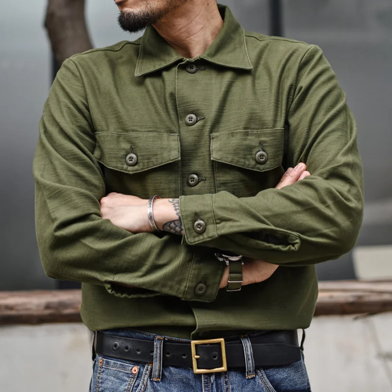 Vintage Military Cotton Long Sleeve Shirt