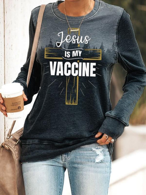 Jesus Is My Vaccine Cross Printed Long-Sleeves