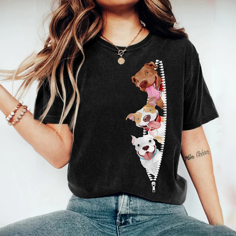 Women's Dog Print Crew-Neck T-Shirt wearshes