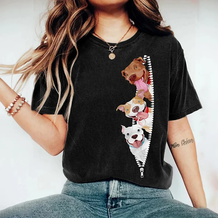 Women's Dog Print Crew-Neck T-Shirt