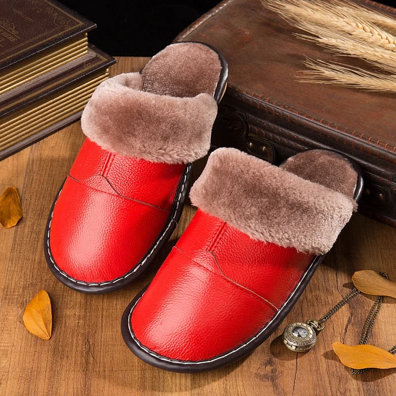 Female Anti-slip Warm Household Slipper Men Leather Slippers In Autumn And Winter Plus Size For 45 Couples Cotton Slippers