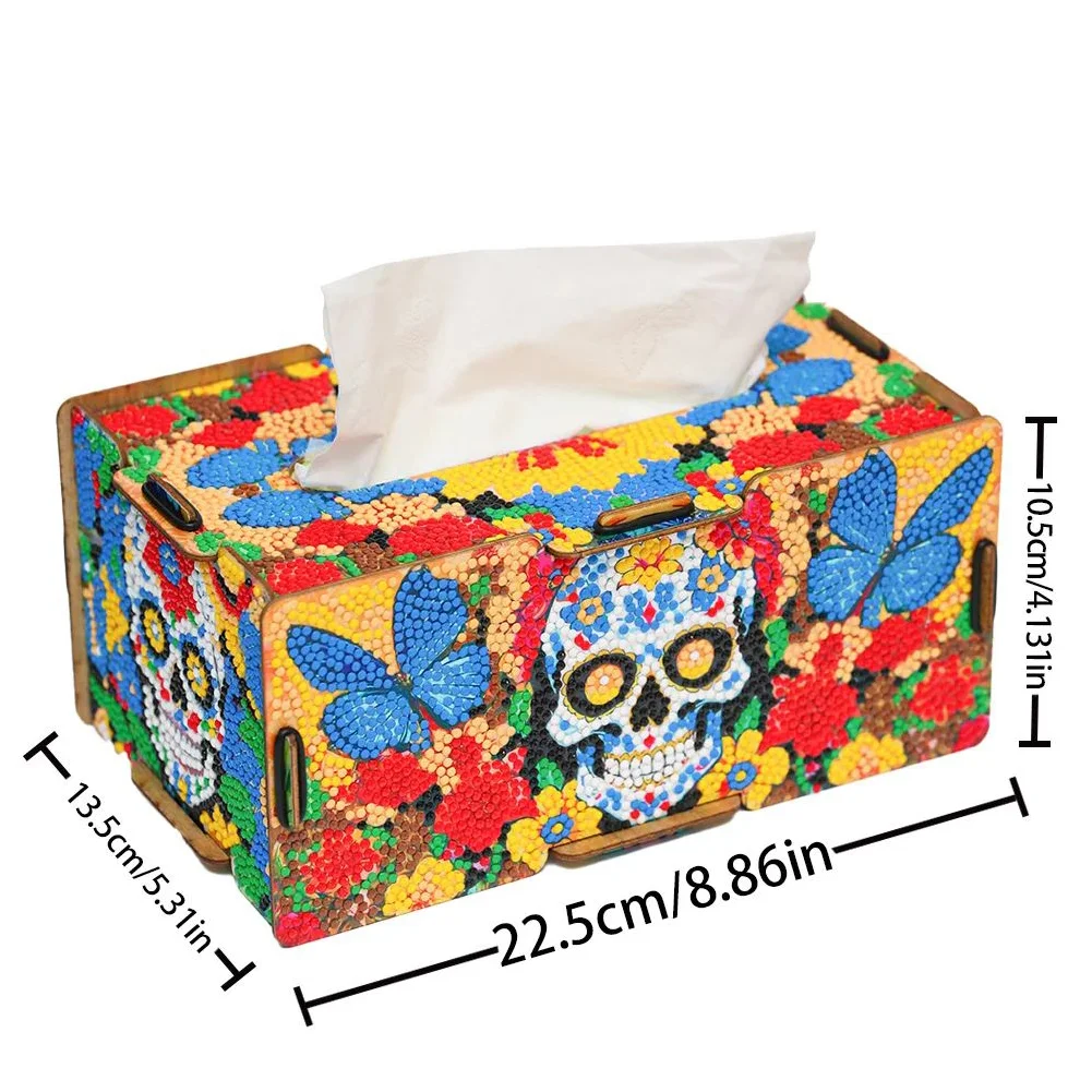 Wooden Skull 5D DIY Diamond Painting Tissue Holder Home Diamond Art Tissue Box