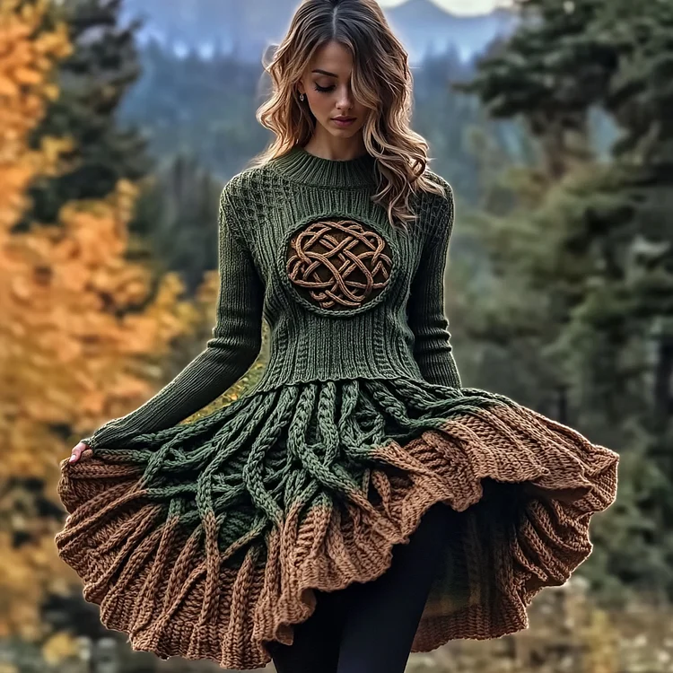Women's Irish Celtic Knot Contrast Sweater Dress