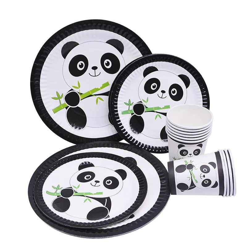 Cartoon Panda Theme Birthday Party Decorations Disposable Tableware Sets Plate Napkin Panda Party Balloon Baby Shower Favors