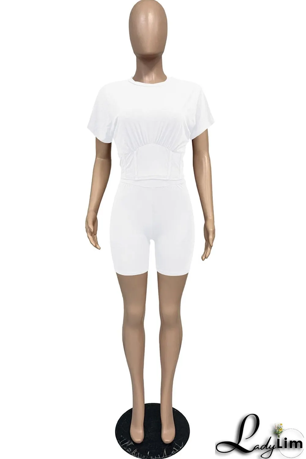 Yellow Casual Solid Split Joint O Neck Short Sleeve Two Pieces