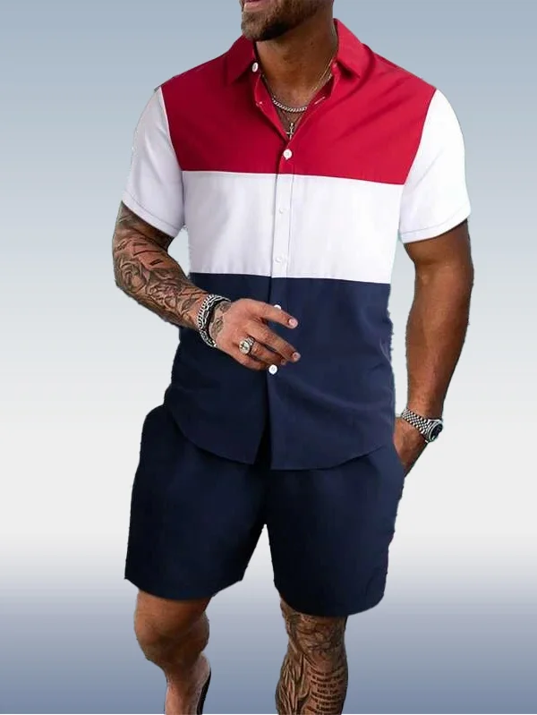 Suitmens Men's Hawaiian Print Short Sleeve Shirt Set 014
