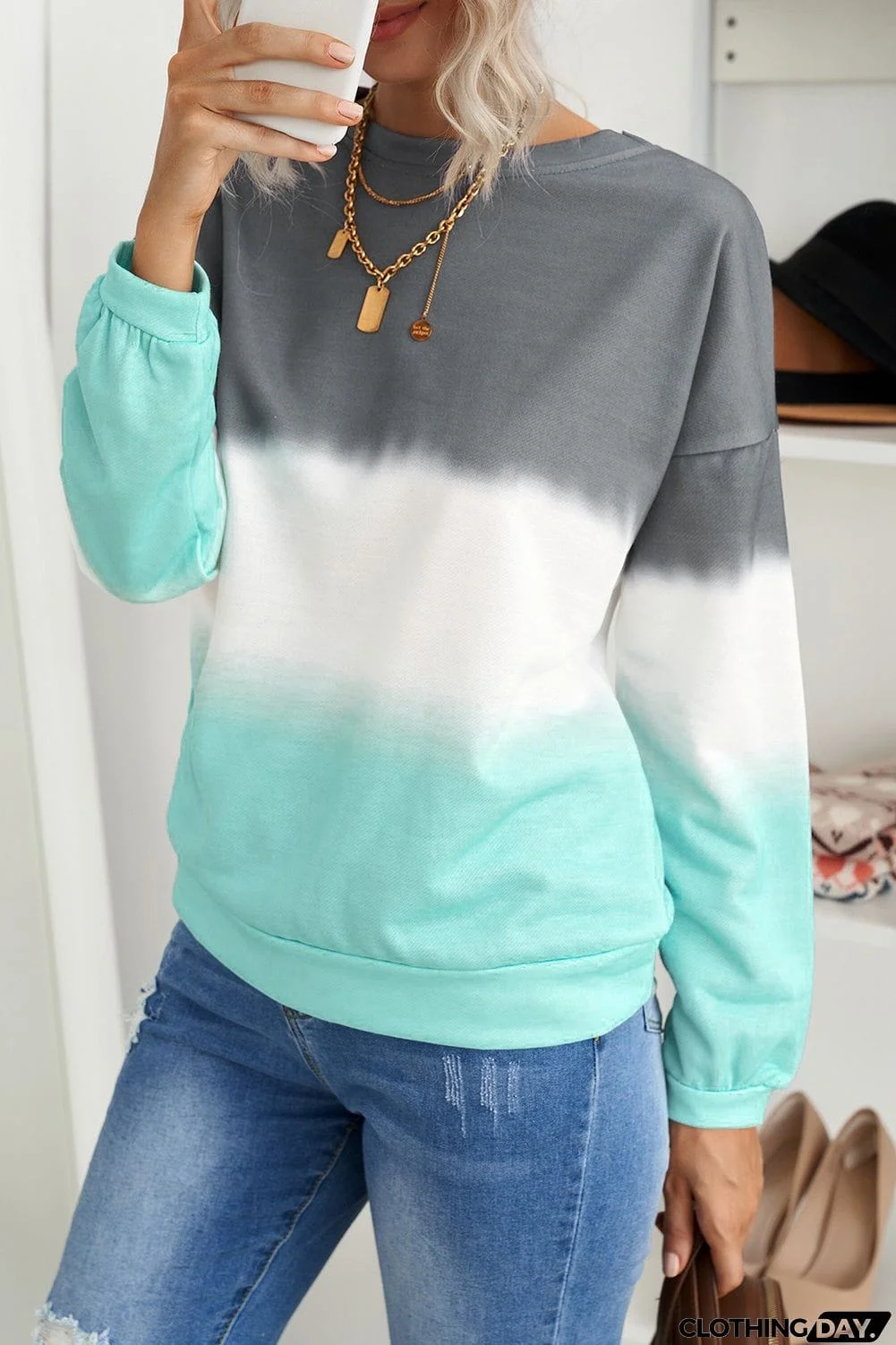 Multicolour Color Block Tie Dye Pullover Sweatshirt