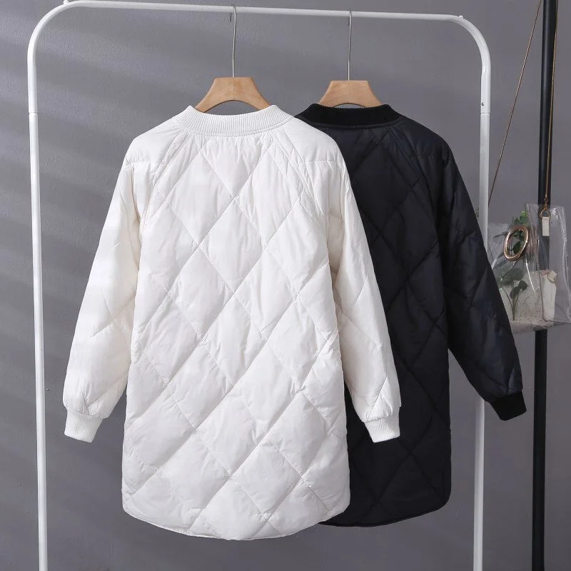 FTLZZ Winter Women White Duck Down Parka Ultra Light Loose Zipper Baseball Uniform Down Jacket Female Casual Long Down Outwear