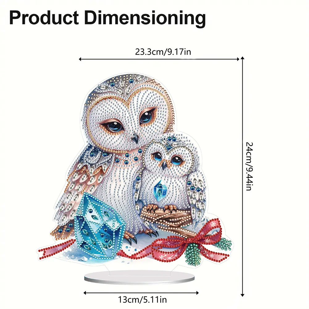 DIY Winter Owl Acrylic Single Sided Diamond Painting Desktop Ornaments Kit for Office Desktop Decor