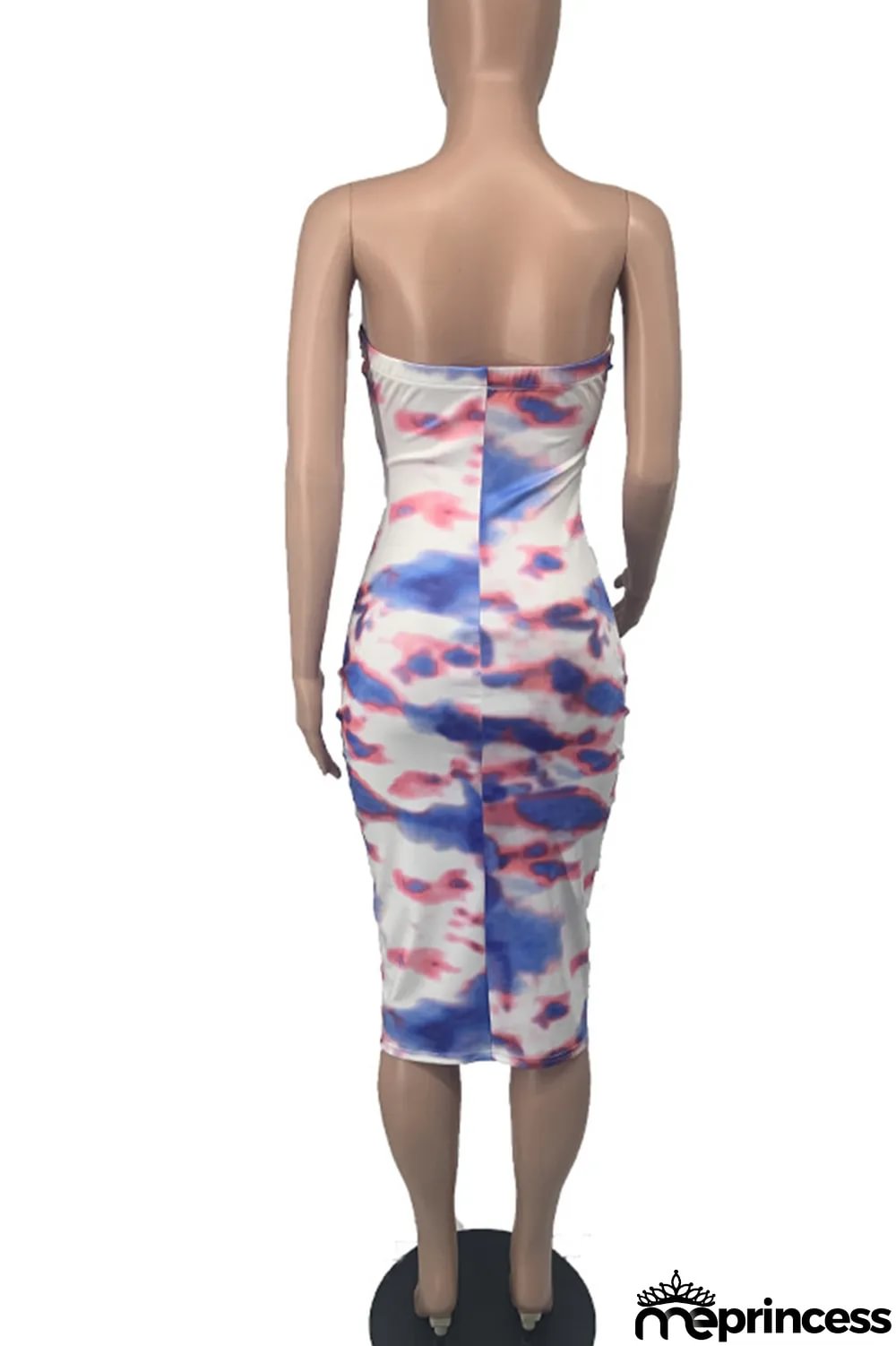 Deep Blue Sexy Patchwork Tie-dye Strapless Pencil Skirt Dresses