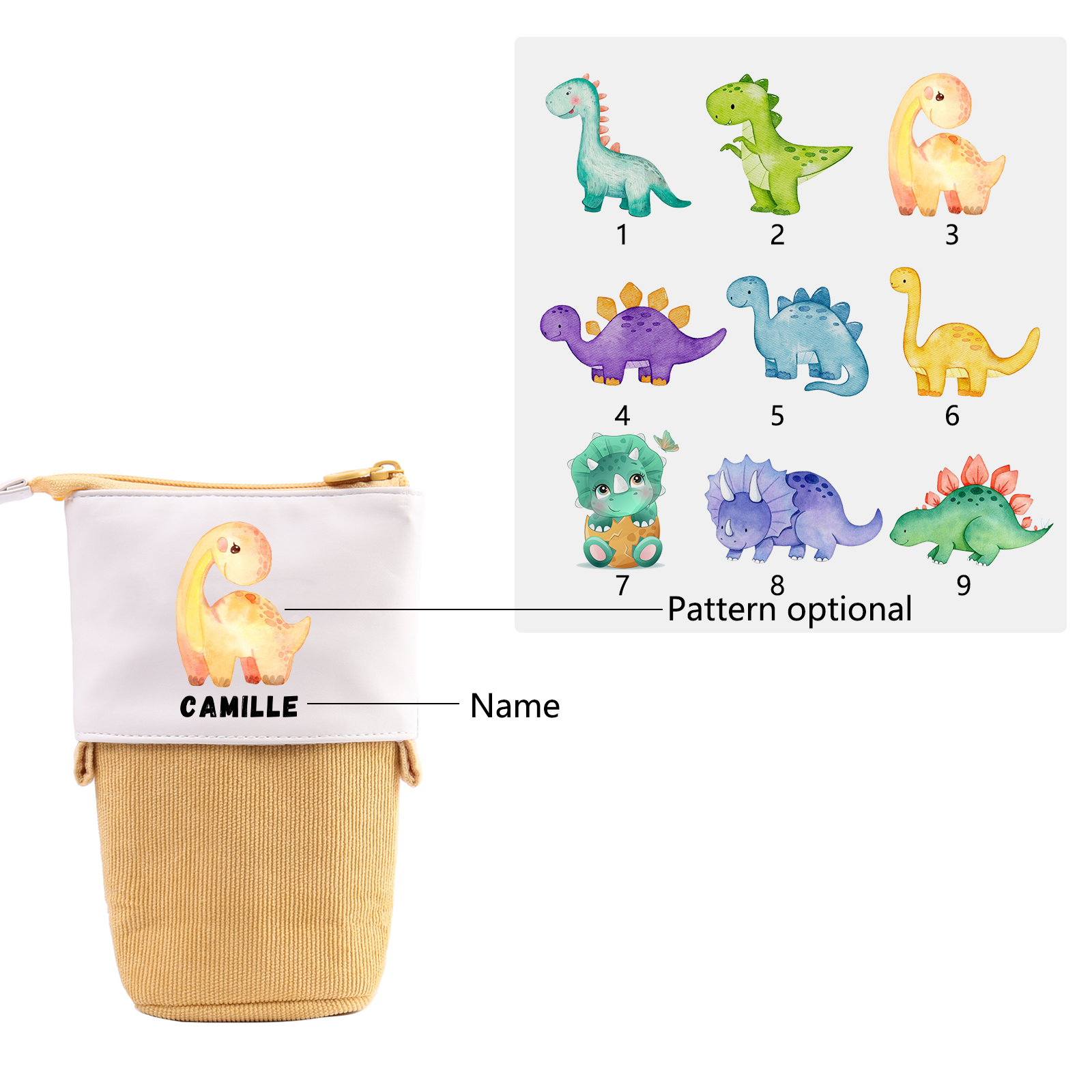 Astuccio per matite personalizzato con 1 nome e 1 dinosauro regalo per scuola elementare bambini