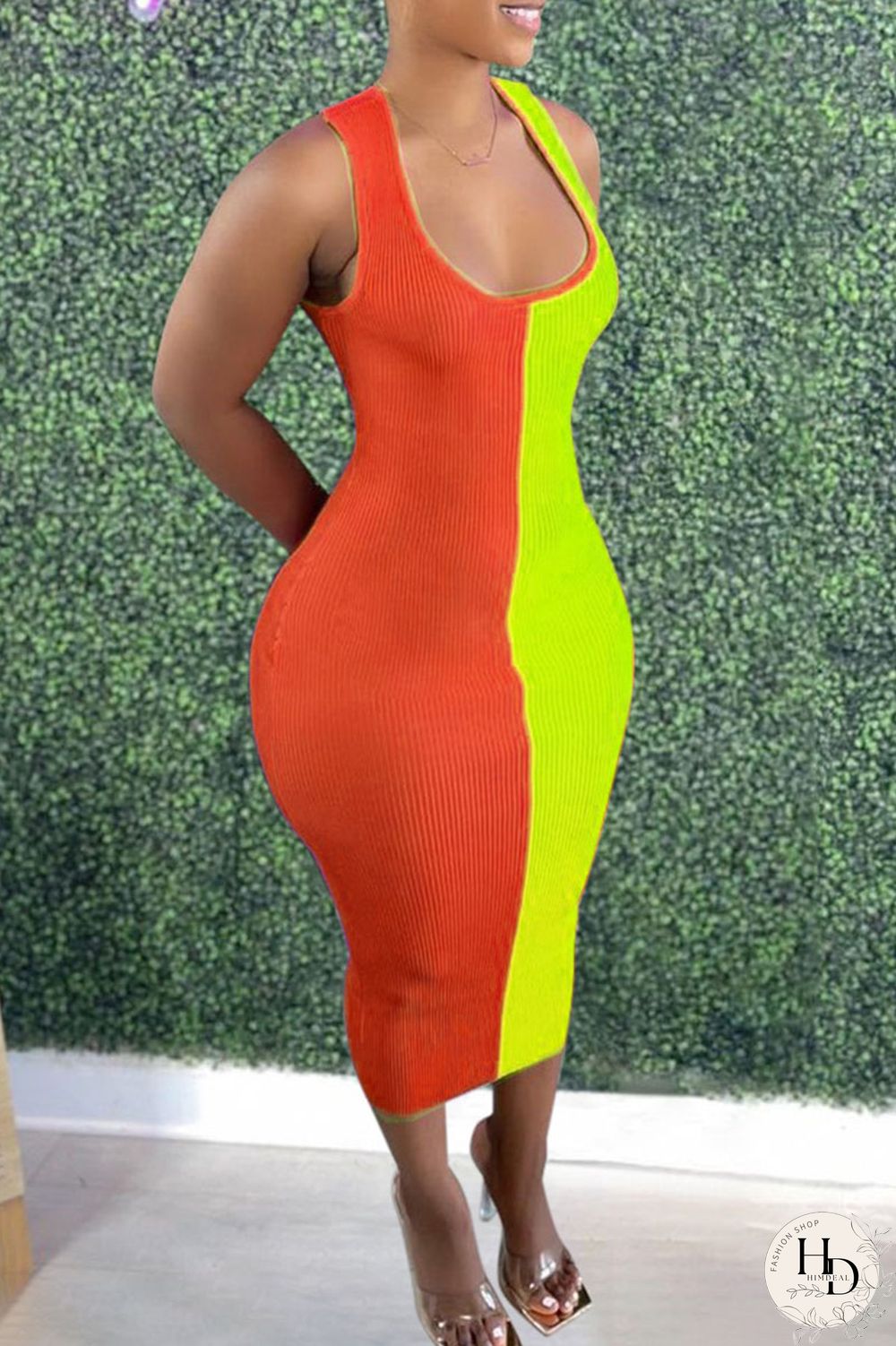 Deep Blue Casual Print Split Joint U Neck Pencil Skirt Dresses