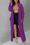Women's Long Knit Solid Color Dual Pocket Cardigan