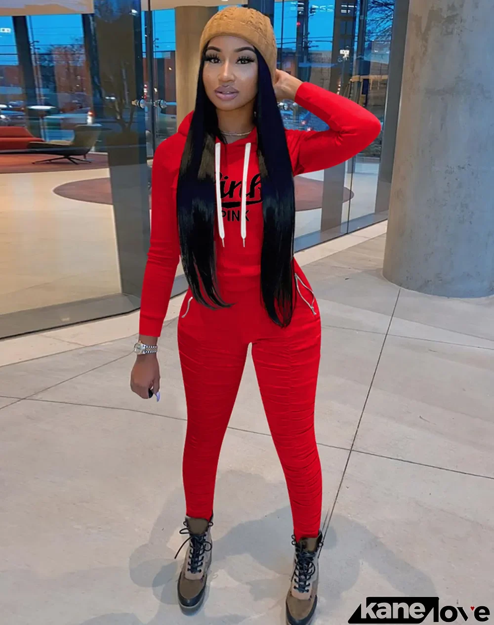 Casual Letter Print Long Sleeve Hoody Sweatsuit